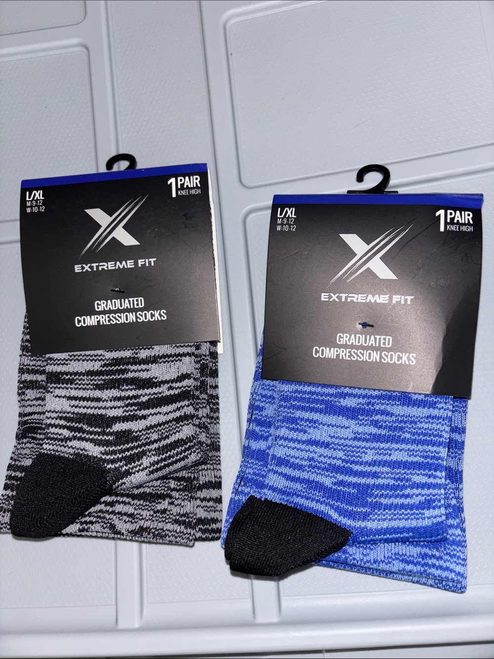 Graduated Compression Socks - Blue & Black/Gray - L/XL 2 pr